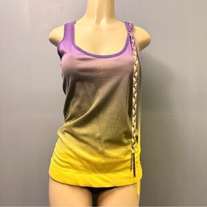 Purple Yellow Ombre Racerback Tank Top Braided Trim Chain Detail Y2K